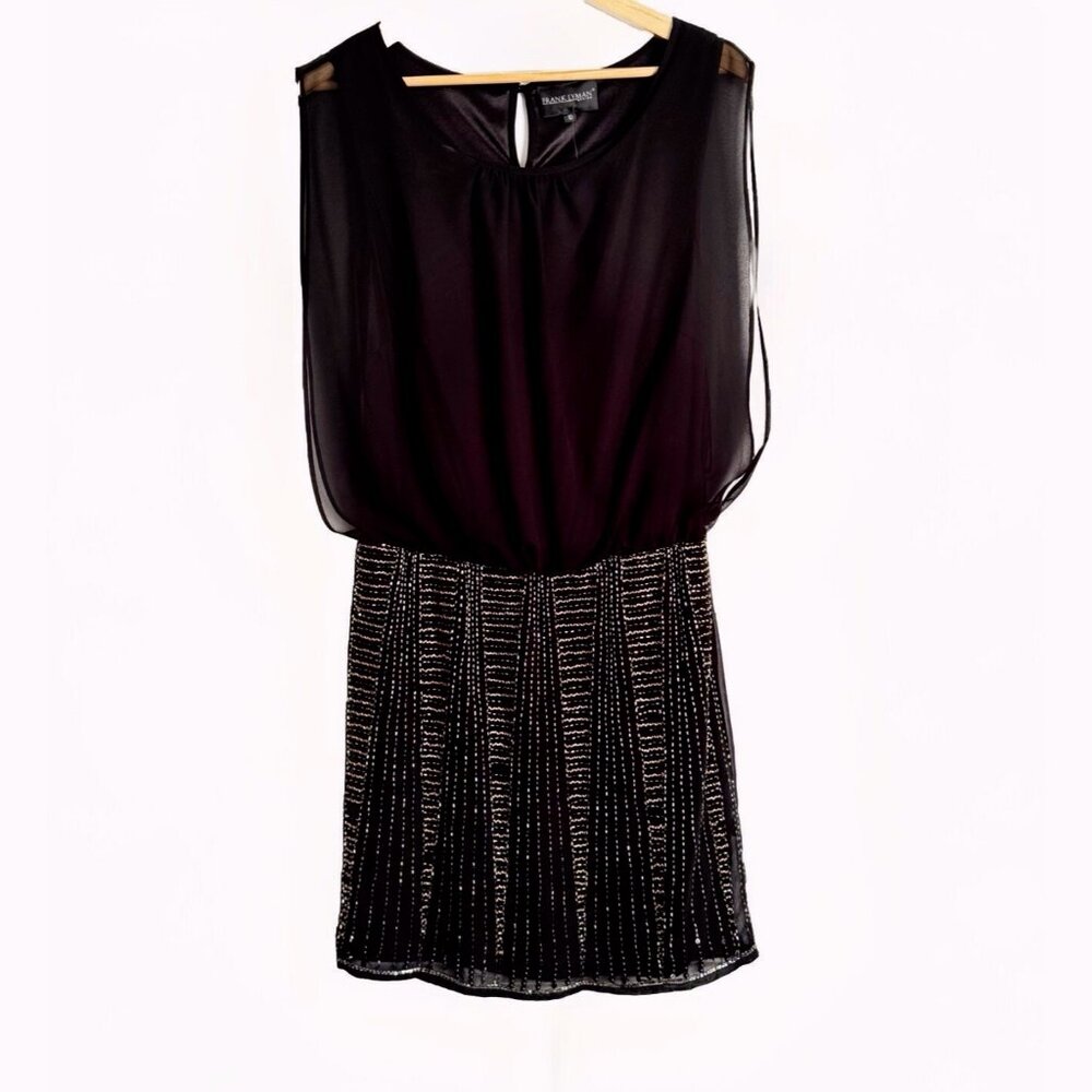 Frank Lyman Black Sheer Beaded Sleeveless Cocktail Dress Women’s 10 Evening